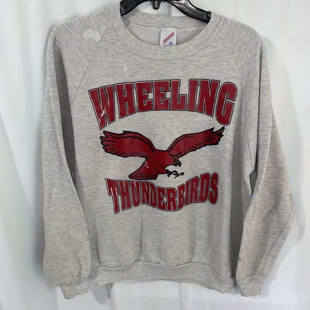Vintage 90s Wheeling Thunderbirds Crewneck Sweatshirt ECHL Hockey Distressed
